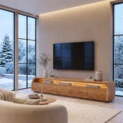 Modern TV Stand with 5 Enclosed Storage Compartments & Open Shelf | Curved Media Console TT006-2HKN9KV