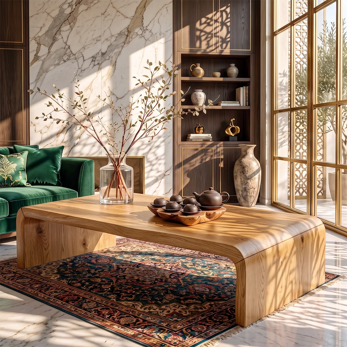 Modern Waterfall Coffee Table with Rounded Corners | Low Profile Center Table HG021-3PQS7ZO