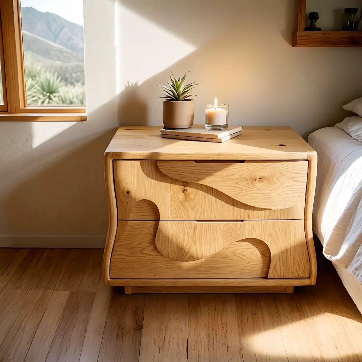 Artistic Solid Wood Nightstand with Two Drawers for Modern Bedrooms HG021-5195