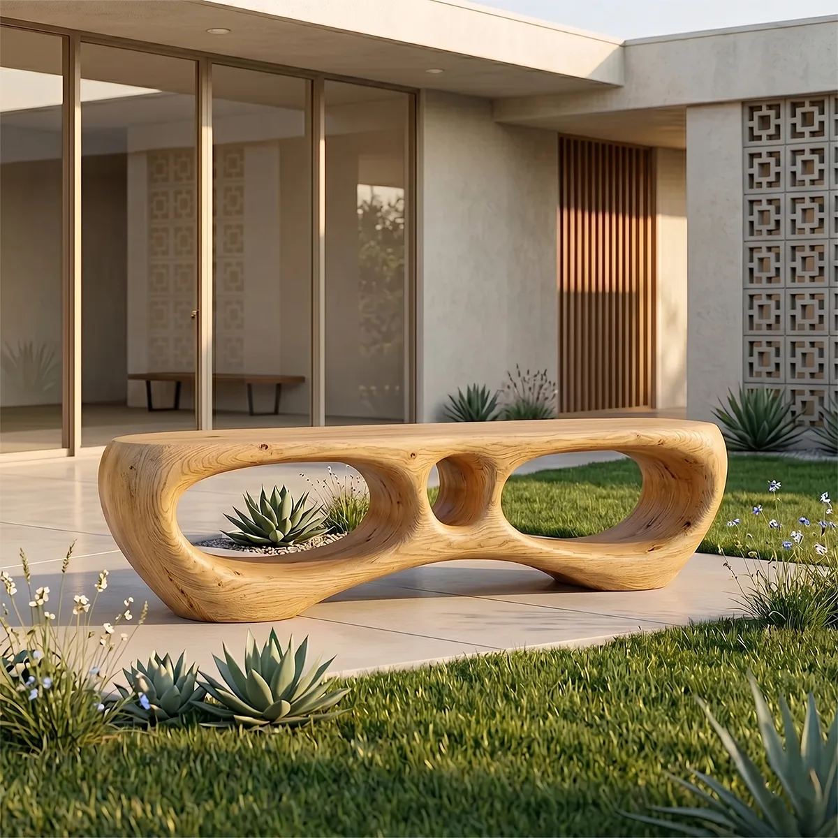 Modern Organic Outdoor Bench with Sculptural Open-Frame Design TH003-7833
