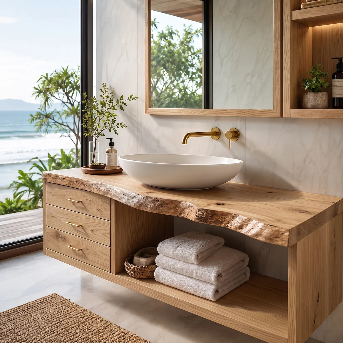 Modern Bathroom Vanity with 3 Drawers & Open Shelf | Freestanding Bathroom Cabinet TT006-3YAD4ZW