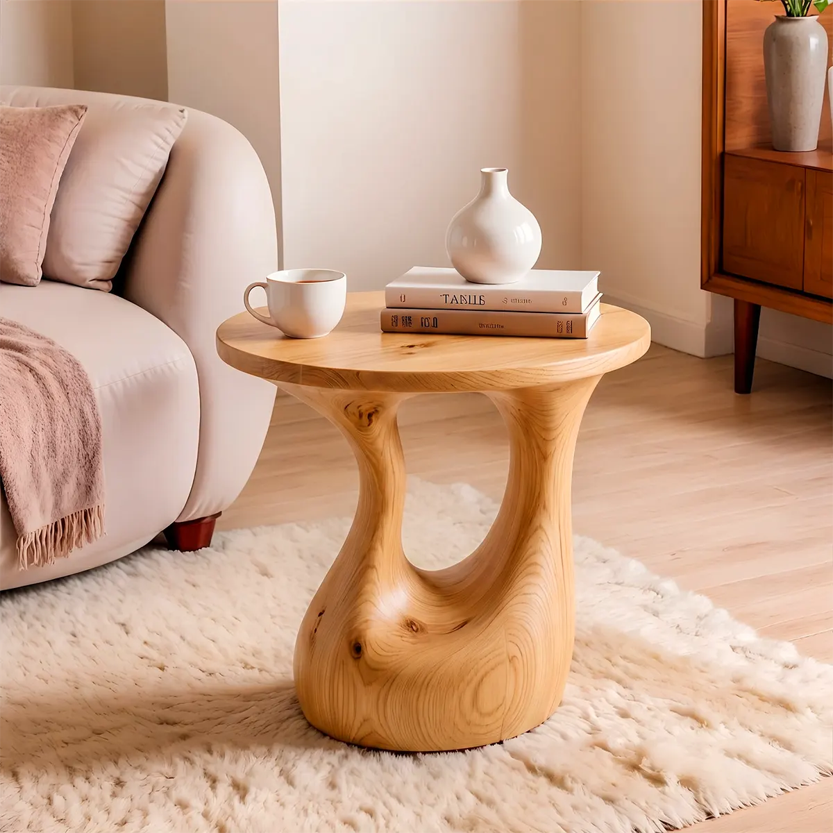 Sculptural Open Center Wood End Table | Round Organic Side Table TT006-8WHK6RP