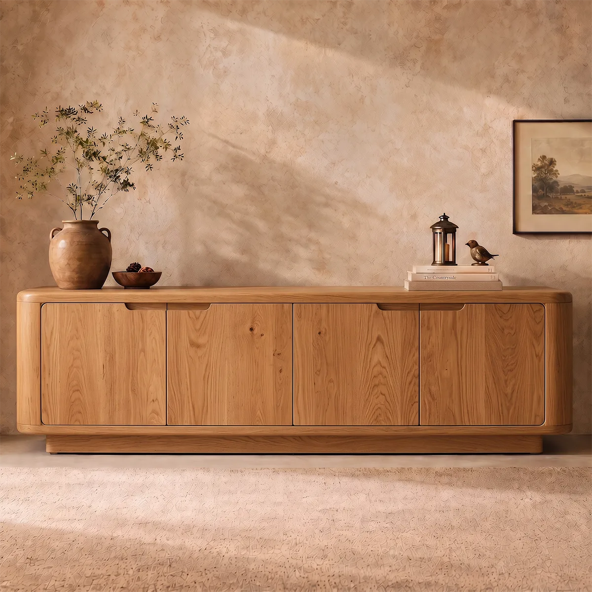 Rounded Wood TV Stand with 4 Doors | Modern Media Console HG021-4STO9LS