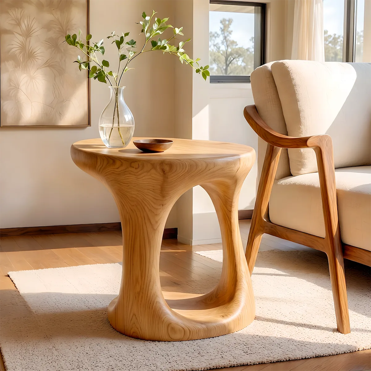 Modern Round End Table | Sculptural Open Pedestal Side Table HG021-5986
