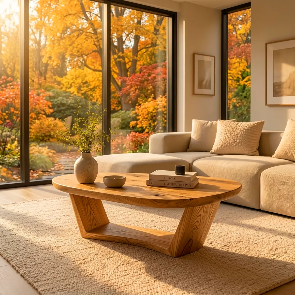 Organic Rounded Coffee Table with Open Lower Shelf | Modern Living Room Center Table TT006-8OJQ3US