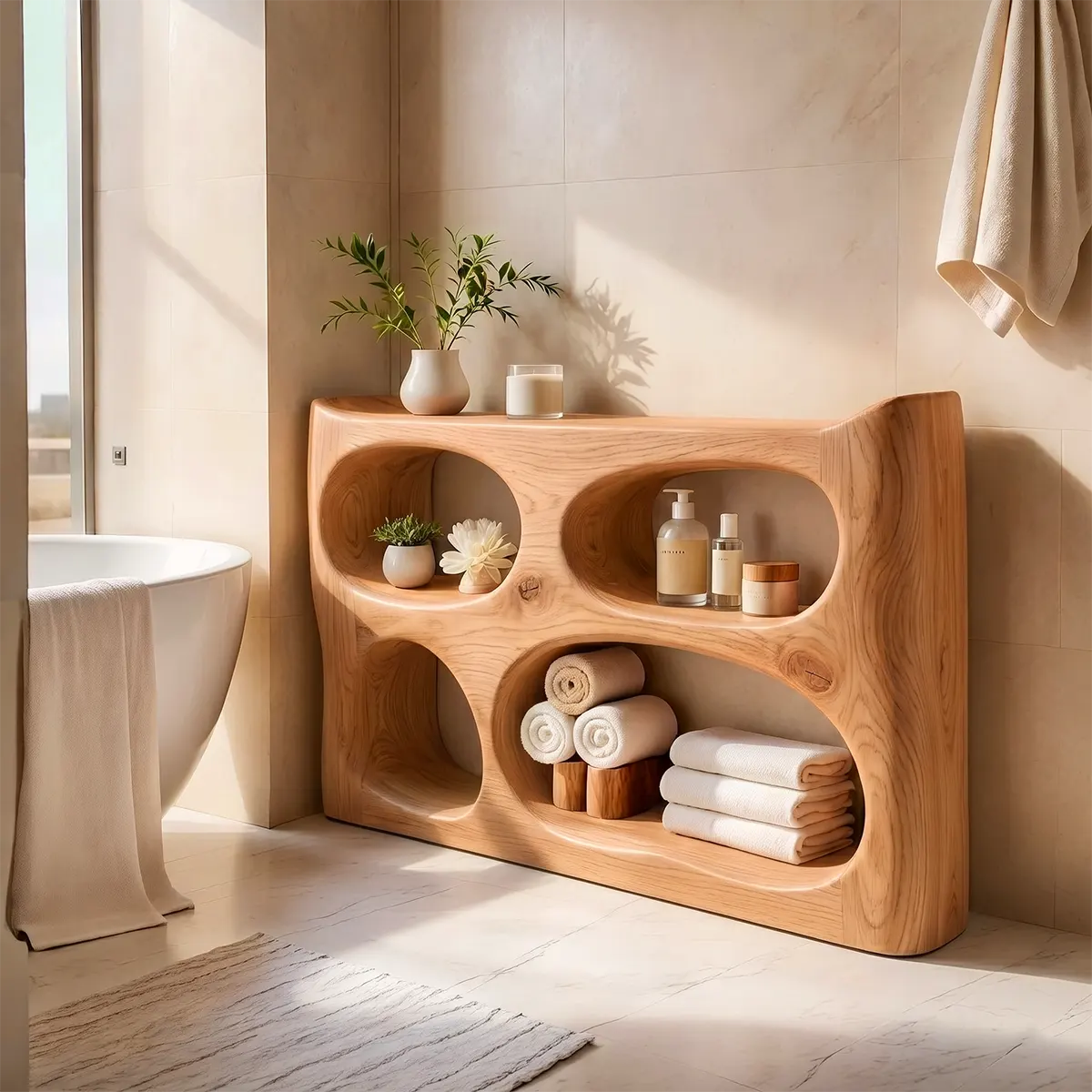 Sculptural Bathroom Storage Cabinet | Freestanding Open Shelf Console TT006-8PTB5CJ