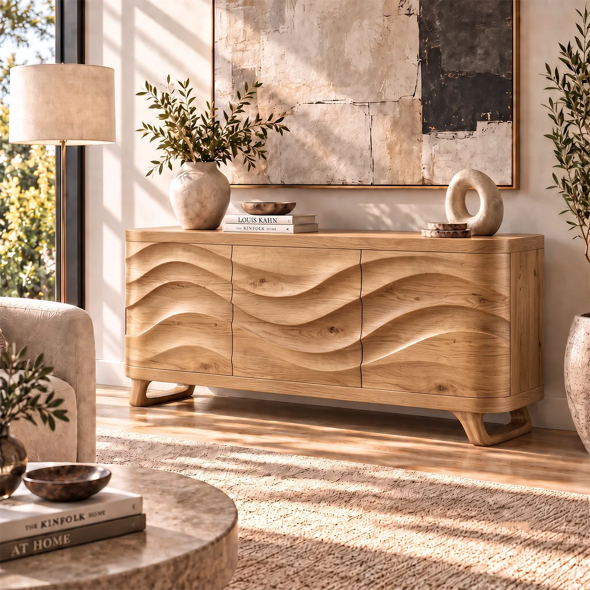 Sculptural Wave Sideboard with Concealed Storage | Modern Statement Storage Cabinet HG021-3MAI3XH