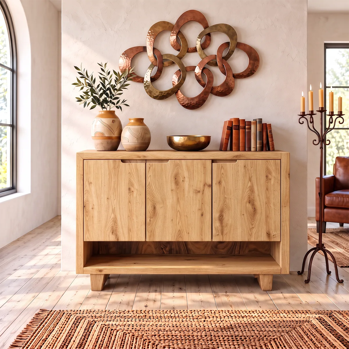 3-Panel Sideboard with Open Lower Shelf | Modern Living Room Storage Cabinet HG021-1EZP9IC