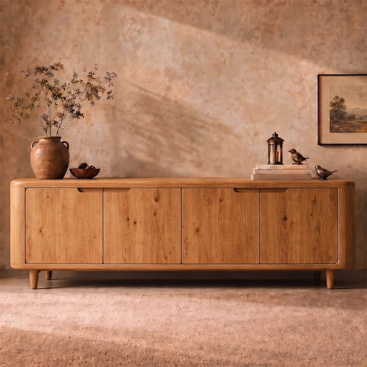 Rounded Wood TV Stand with 4 Doors | Modern Media Console HG021-9PZP1HK
