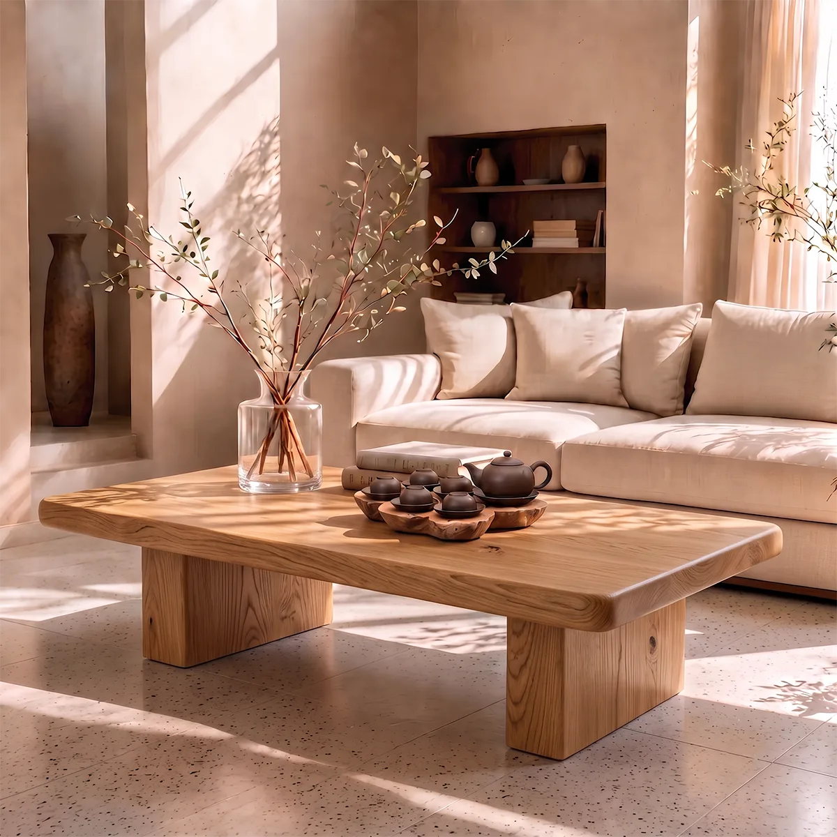 Rectangular Coffee Table with Thick Top & Block Legs | Modern Center Table HG021-6CIC4AB