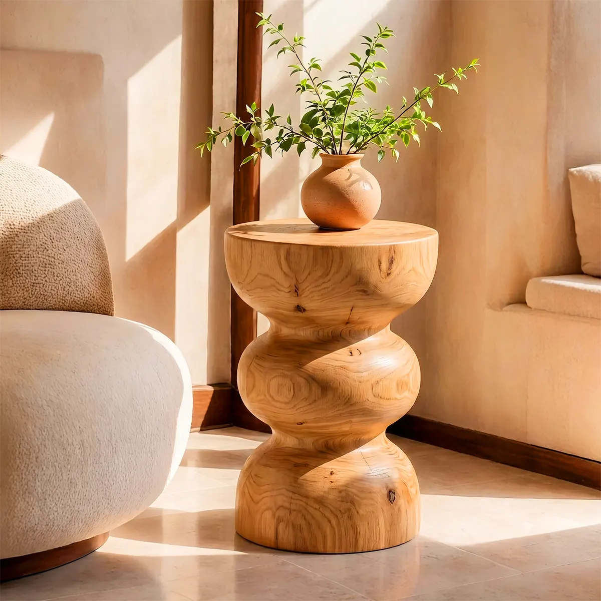 Sculptural Triple Bubble Wood End Table | Round Pedestal Side Table TT006-1NPX6WQ