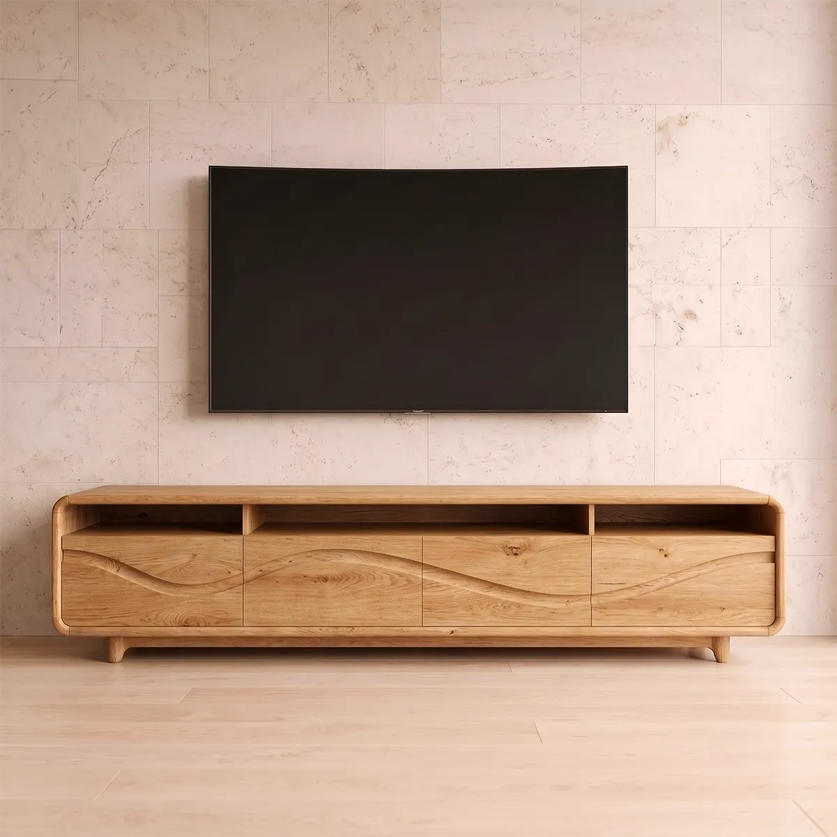 Modern TV Stand with 4 Enclosed Storage Compartments & 3 Open Media Shelves TT006-7AFI6IH