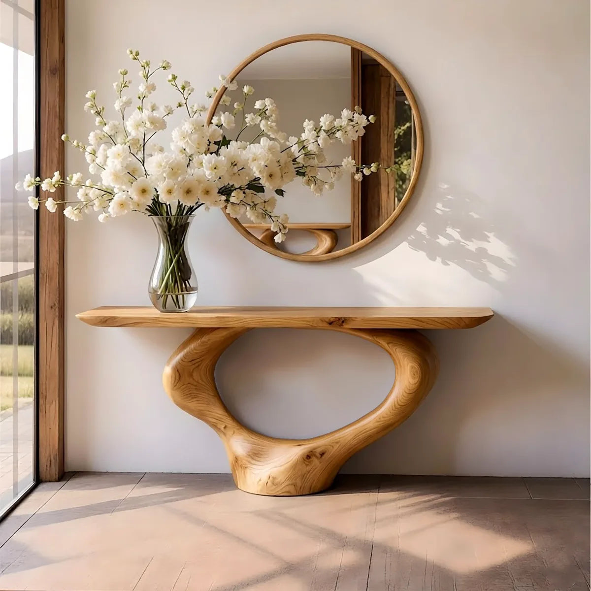 Sculptural Wood Console Table, Organic Modern Entryway Table