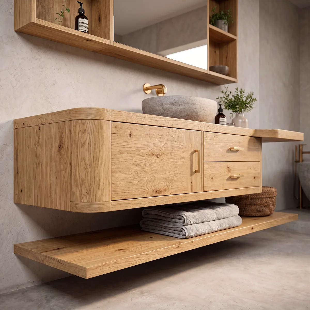Floating Bathroom Vanity with Drawers & Lower Shelf | Modern Wall Mounted Vanity TT006-1NHY8EM
