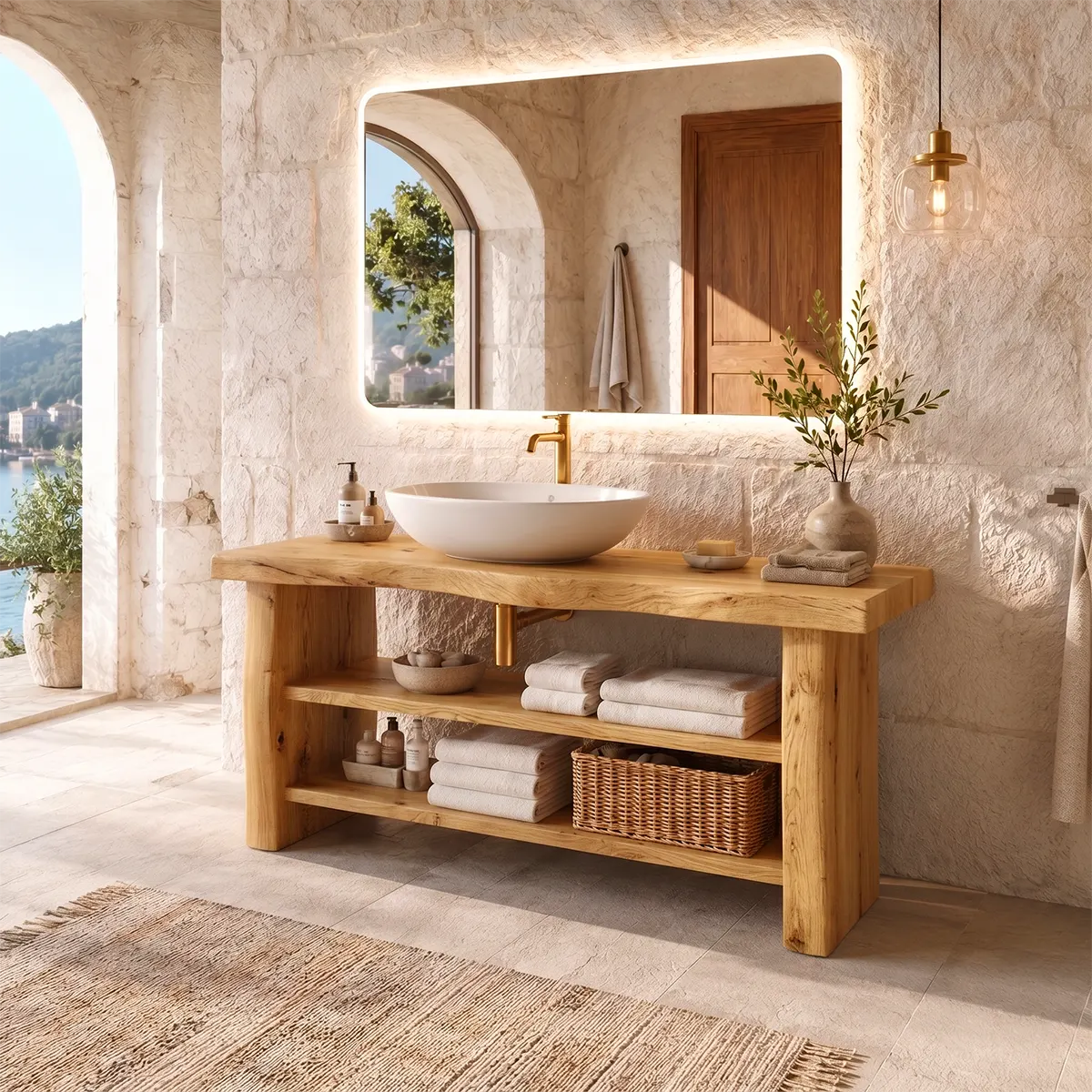Freestanding Bathroom Vanity with Open Shelves | Modern Open Storage Vanity TT006-1IUI9XU