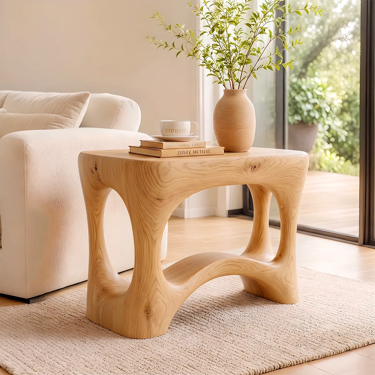 Modern Sculptural End Table | Organic Accent Side Table with Rounded Square Top HG021-3496