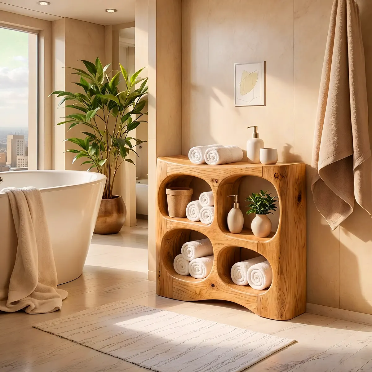 Bathroom Vanity with 4 Open Shelves | Sculptural Organic Modern Design TT006-6CKE8DD