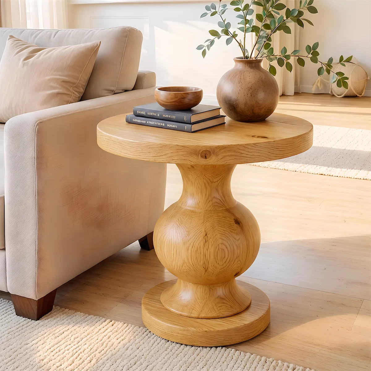 Modern Round End Table | Sculptural Pedestal Side Table for Living Room HG021-7642