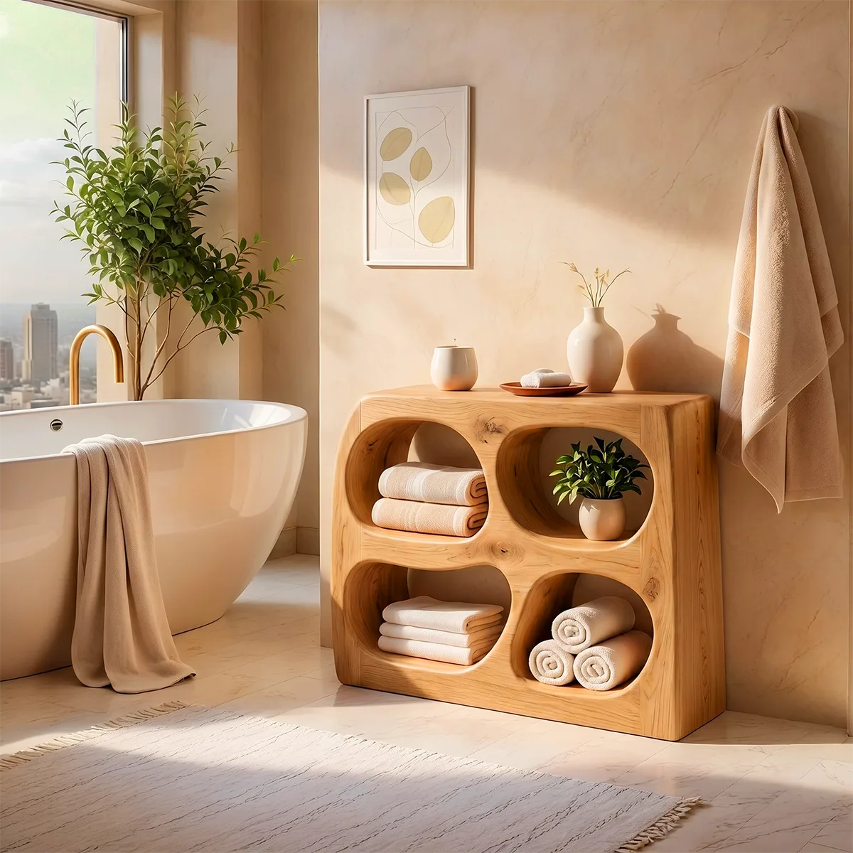Sculptural Bathroom Storage Cabinet with 4 Rounded Open Shelves TT006-3KIL8IE
