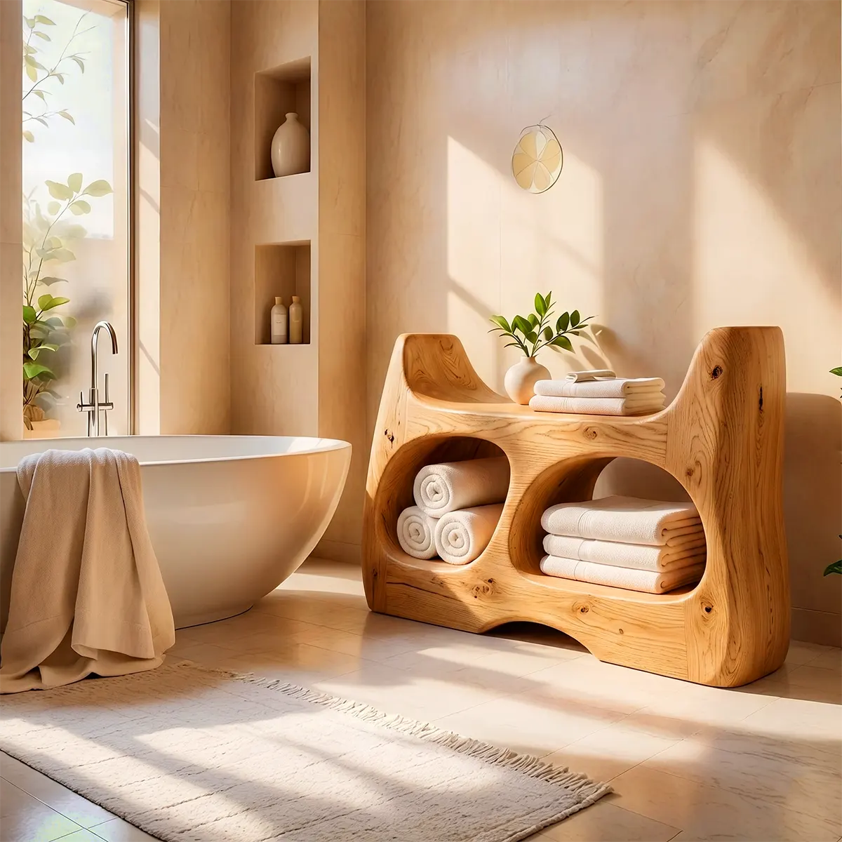 Sculptural Bathroom Vanity with 2 Open Shelves | Curved Organic Modern Design TT006-9TVO9QA