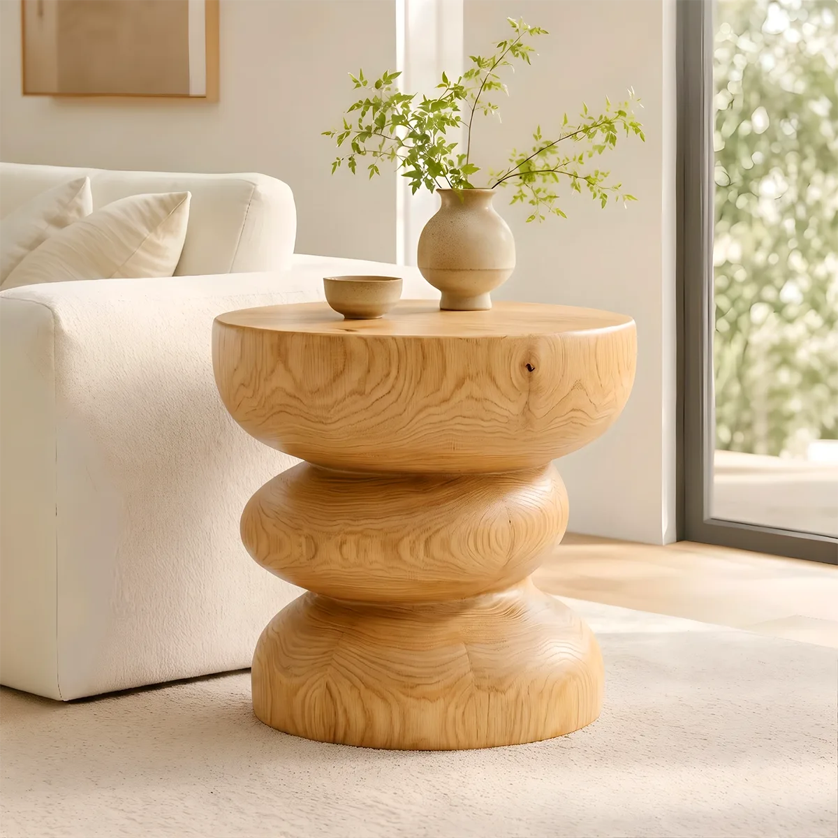 Modern Round End Table | Sculptural Stacked Pedestal Accent Table HG021-3666