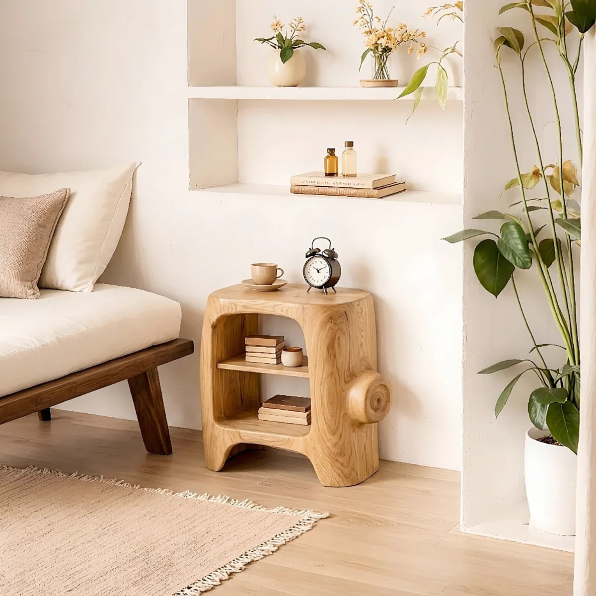 Sculptural Solid Wood Side Table for Cozy Living Rooms, Bedrooms & Minimalist Homes HG021-7055