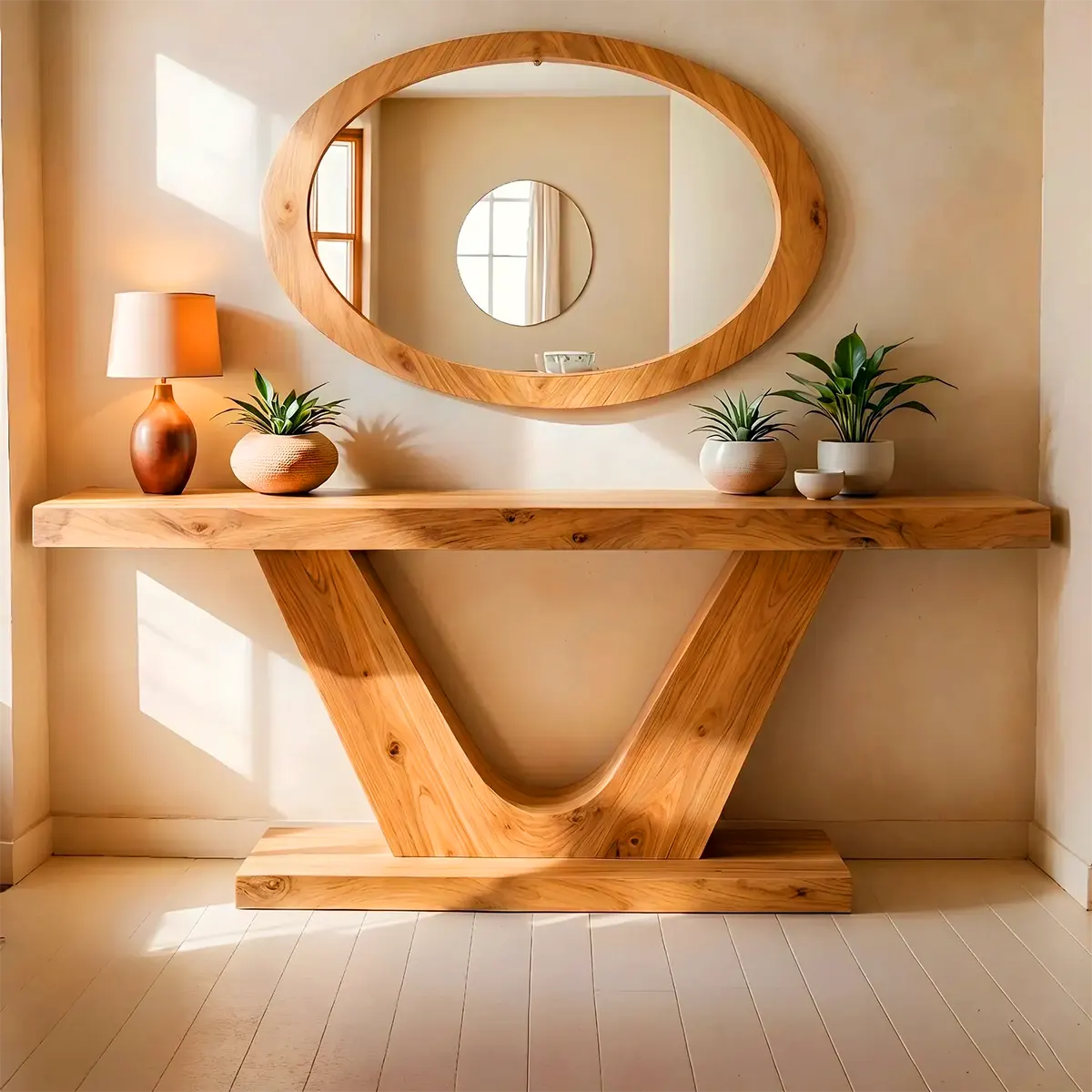 Sculptural Solid Wood Console Table for Entryways, Hallways & Living Rooms TT006-5294
