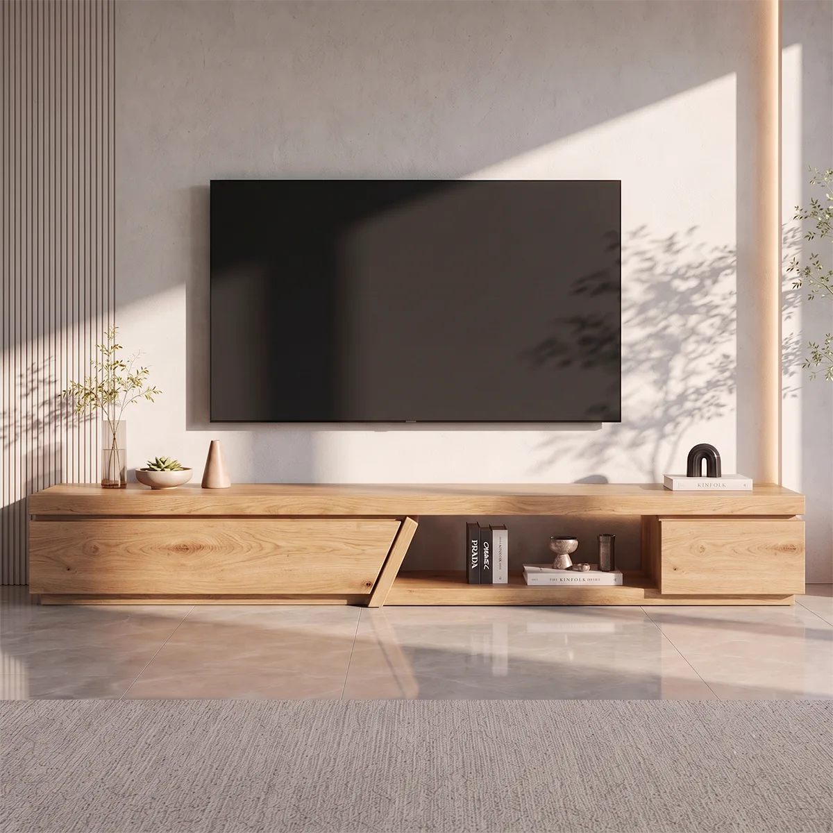 Modern Asymmetrical TV Stand | Contemporary Media Console with Angled Cabinet Doors HG021-2NJV3PU