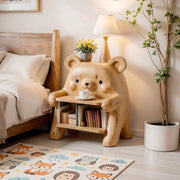 Whimsical Solid Wood Bear Side Table with Bookshelf for Kids’ Rooms & Cozy Homes HG021-4308