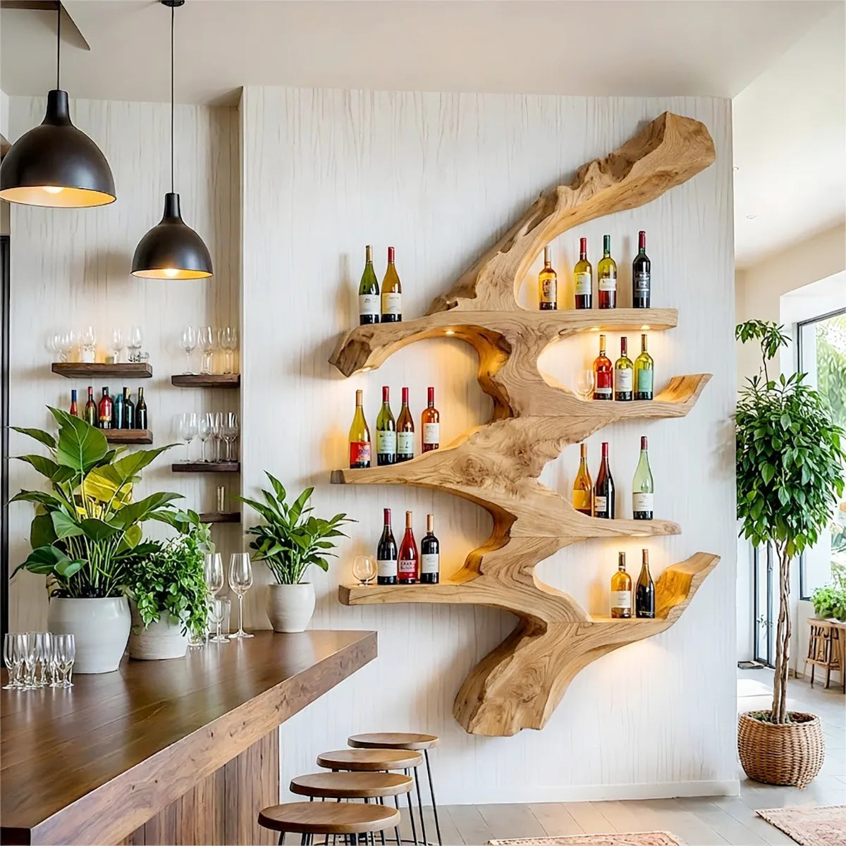 Sculptural Solid Wood Wall Wine Rack for Home Bars, Dining Rooms & Wine Lovers HG021-9667