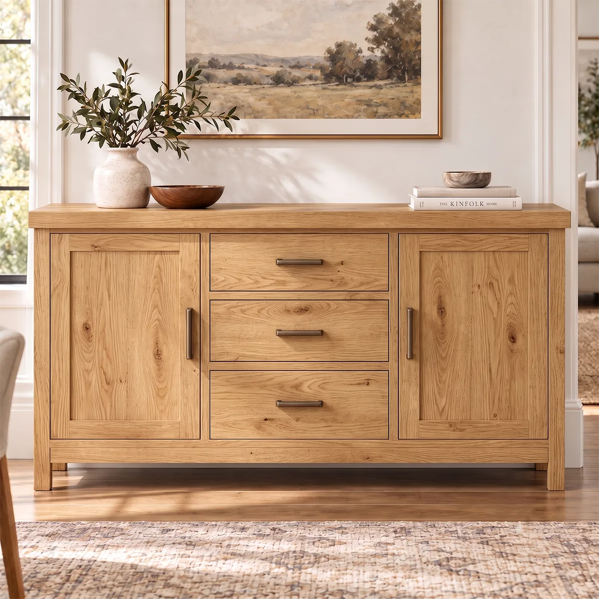 Modern Sideboard with 3 Drawers and 2 Cabinets | Spacious Dining Room Storage Cabinet HG021-5BXZ5UF