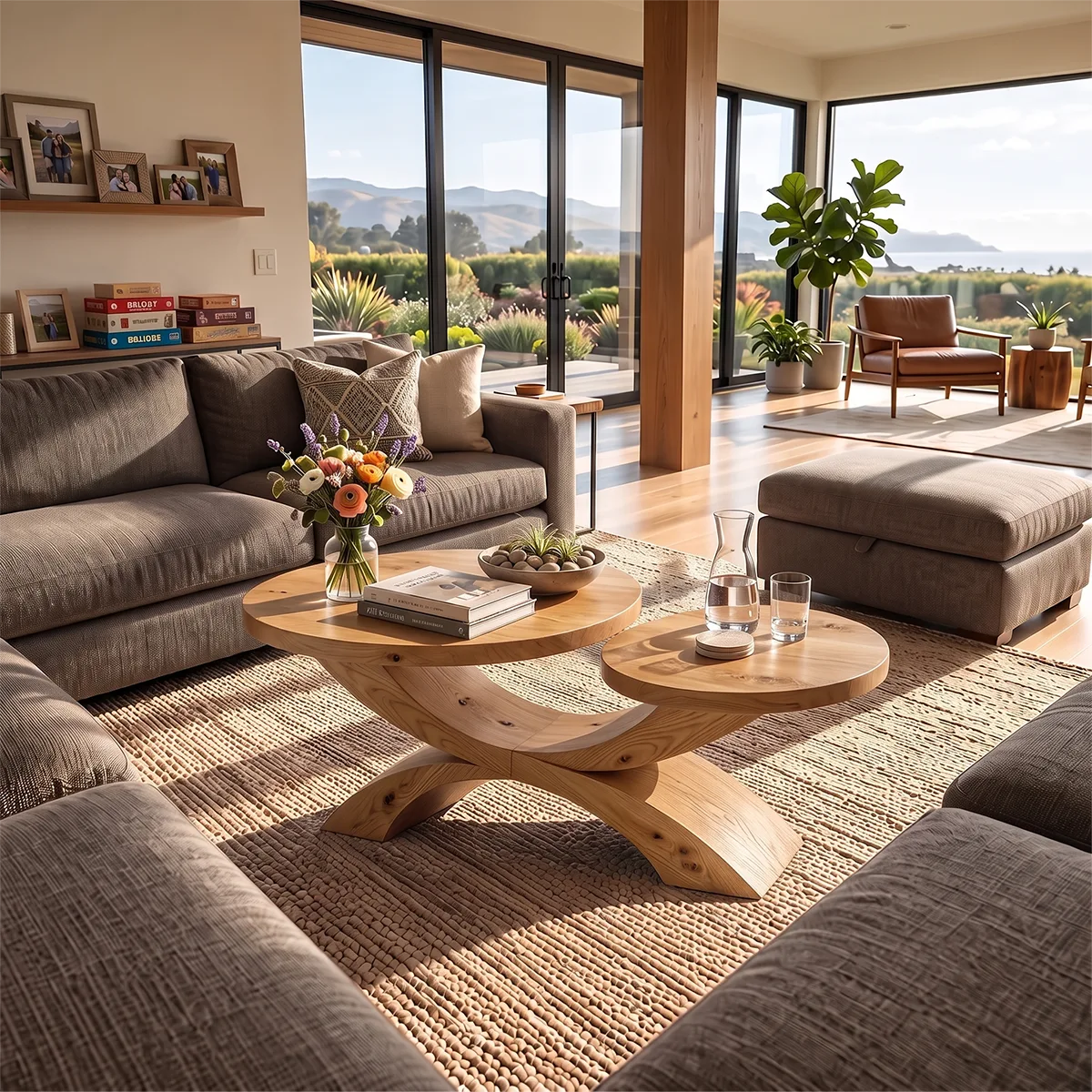 Two-Tier Round Coffee Table with Sculptural Crossed Base | Modern Living Room Center Table TH003-1RTB8PD