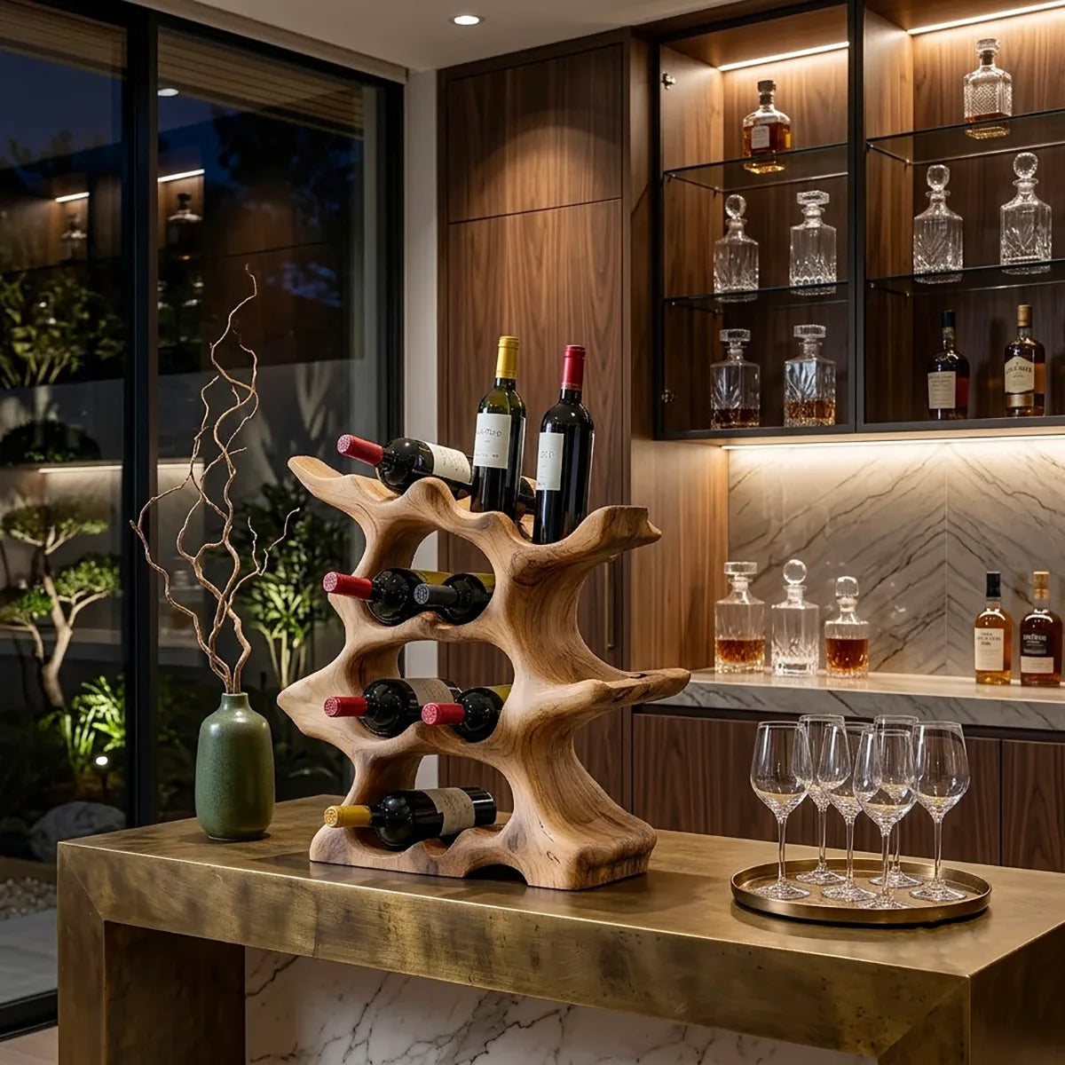 Solid Wood Tree Wine Rack | Handcrafted Bottle Holder HG021-5916