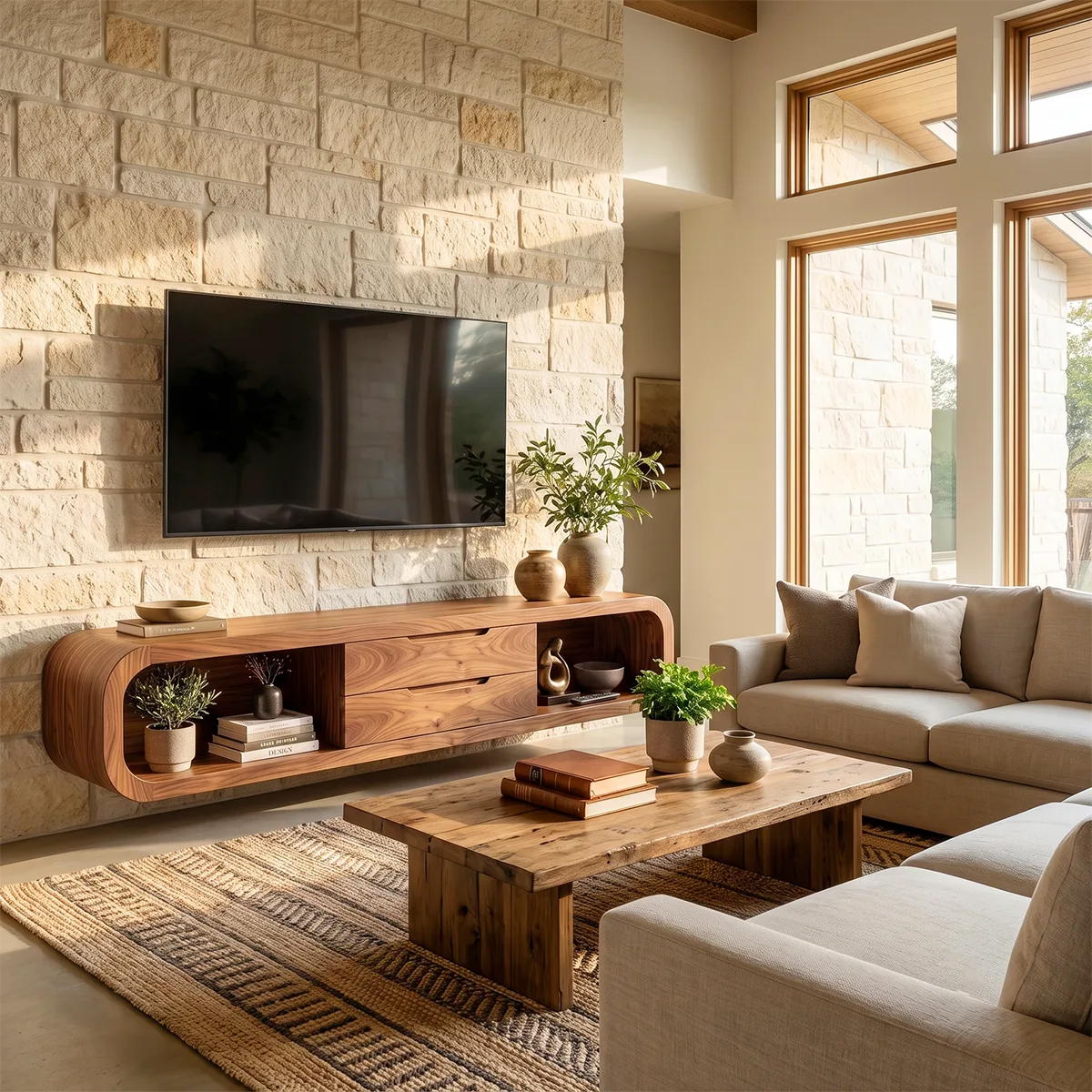 Modern Floating TV Stand | Wall Mounted Media Console with Drawers & Open Storage HG021-1OOU7ST