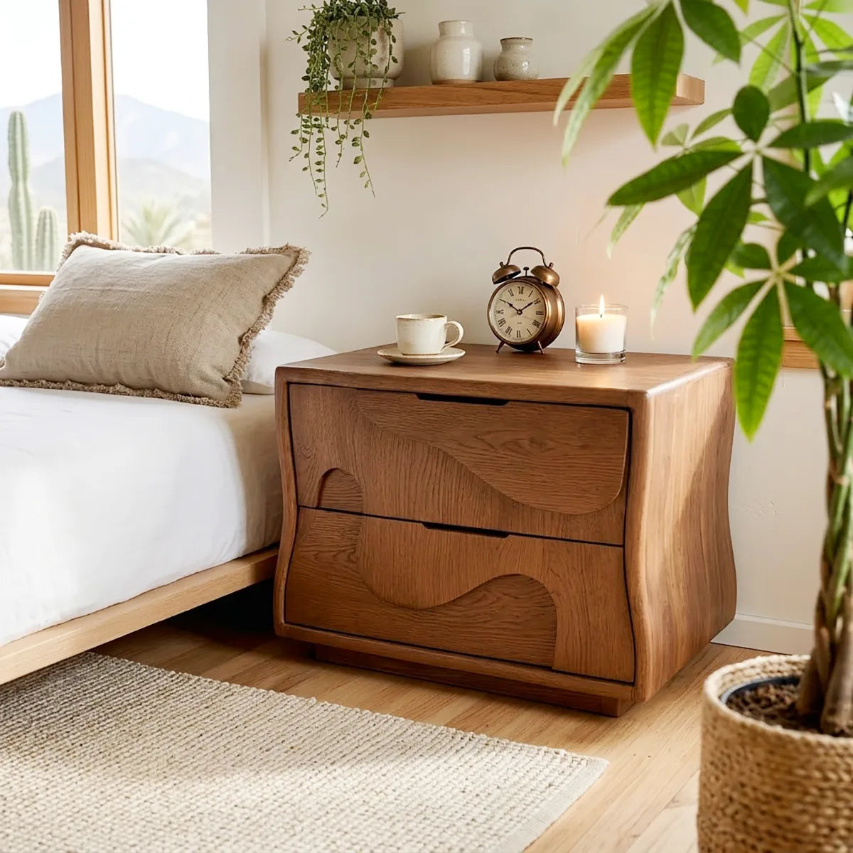 Artistic Solid Wood Nightstand with Two Drawers for Modern Bedrooms HG021-5195