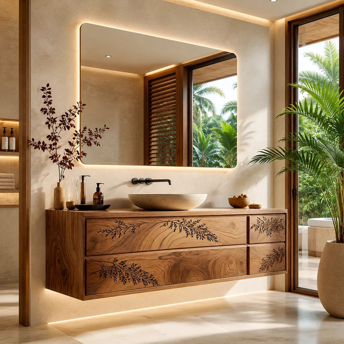 Floating Bathroom Vanity | Nature Inspired Wall Mounted Bathroom Cabinet HG021-6223
