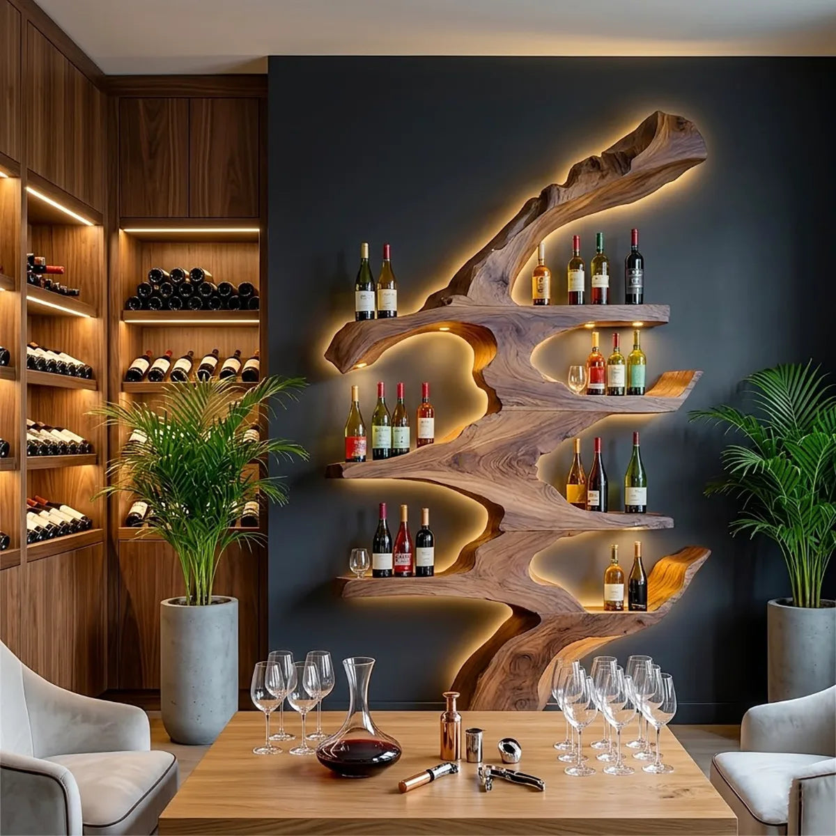 Sculptural Solid Wood Wall Wine Rack for Home Bars, Dining Rooms & Wine Lovers HG021-9667