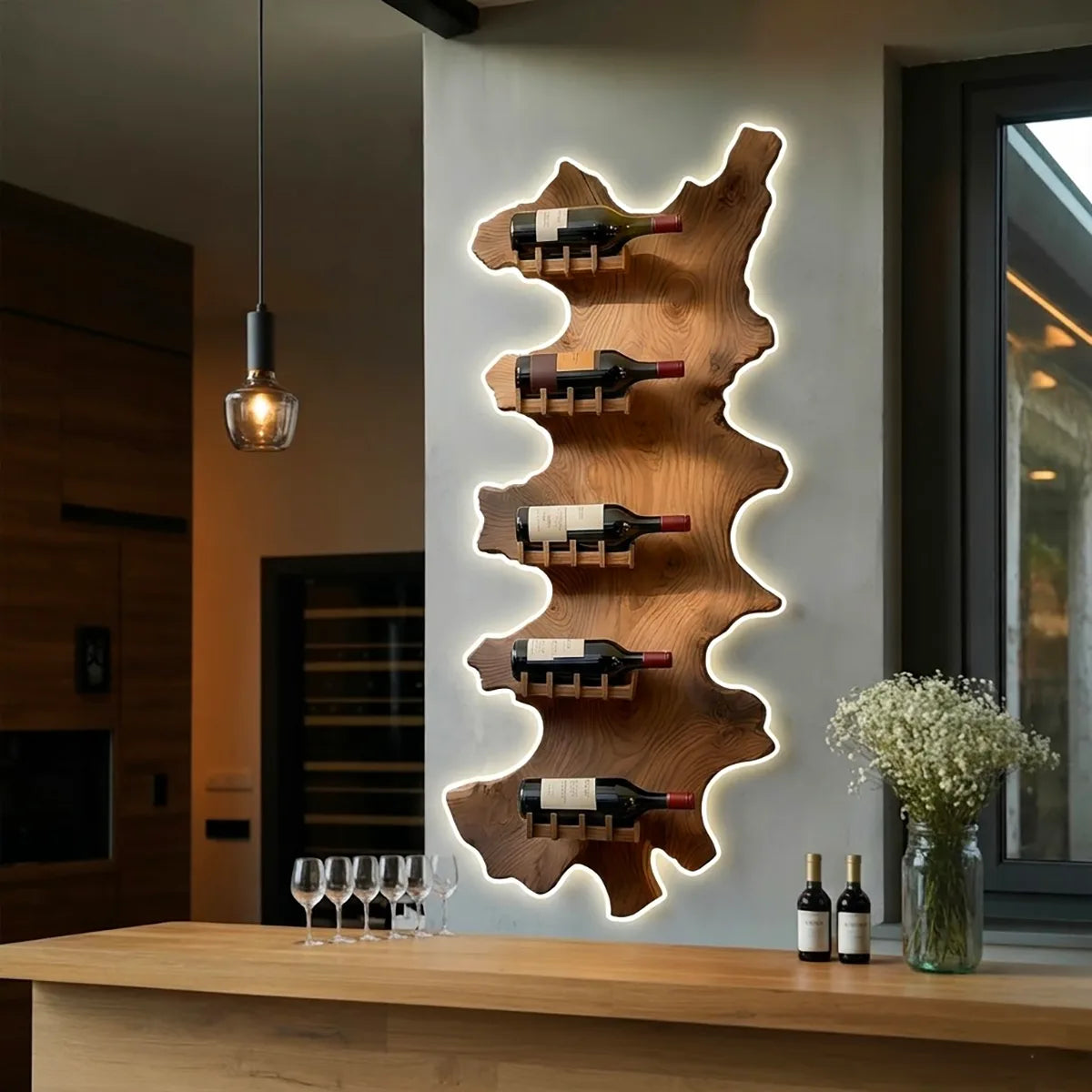 Vertical Live Edge Solid Wood Wine Rack for Home Bars & Wine Lovers HG021-7771