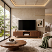 Fluted Wood TV Stand with Open Shelves | Modern Media Console HG021-8DUV7FV