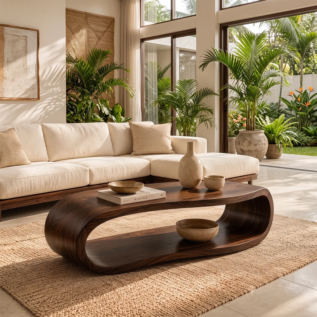 Sculptural Rounded Coffee Table with Open Lower Shelf | Organic Modern Living Room Table TT006-5HHT2PZ