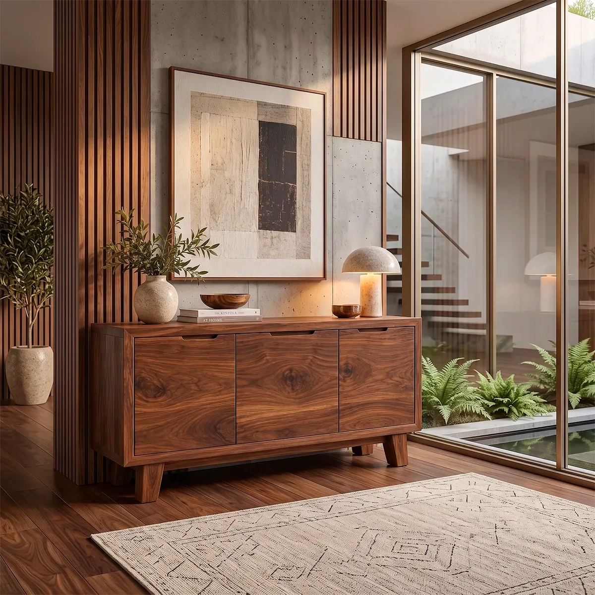 Modern 3-Panel Sideboard with Concealed Storage | Minimalist Living Room Storage Cabinet HG021-3CTB2ZR