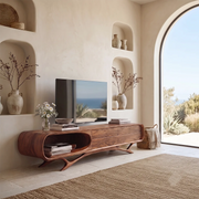 Curved Wood TV Stand with Drawers & Open Shelf | Modern Media Cabinet HG021-3QWT2KN