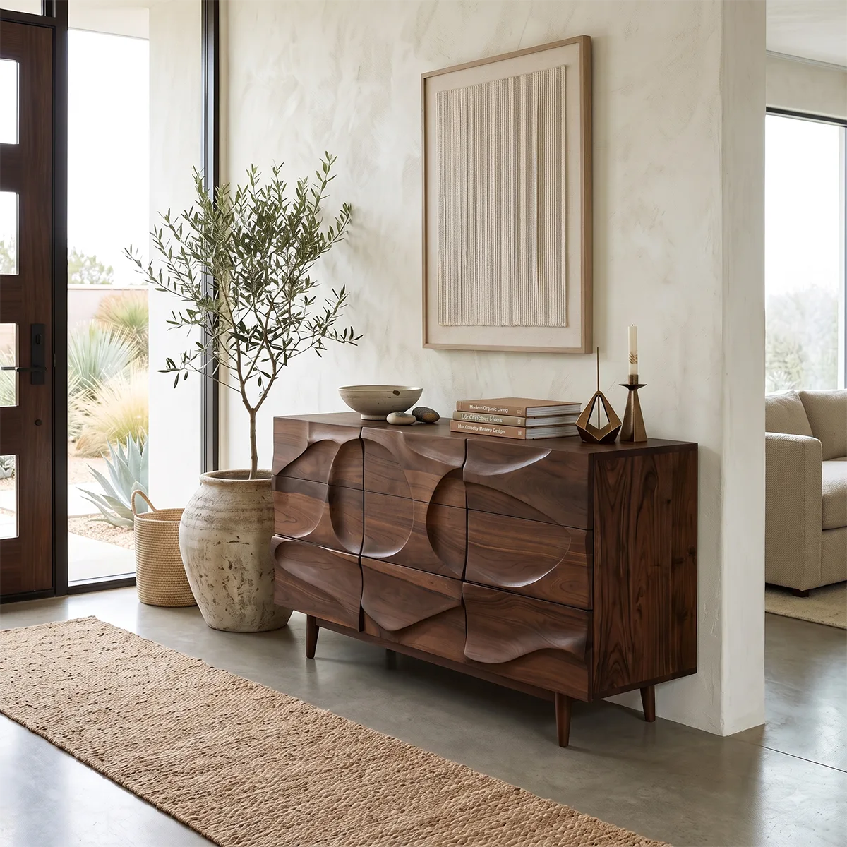 Modern Sideboard with Carved Organic Relief Front | Sculptural Storage Cabinet HG021-7RLA3HW