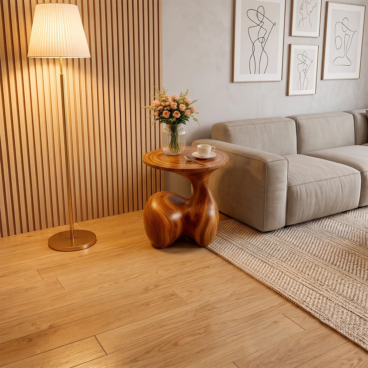 Modern Round End Table | Organic Sculptural Pedestal Side Table HG021-6020