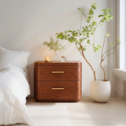 Modern Rounded 2-Drawer Nightstand | Curved Bedside Table with Metal Bar Handles HG021-1SFU3IV