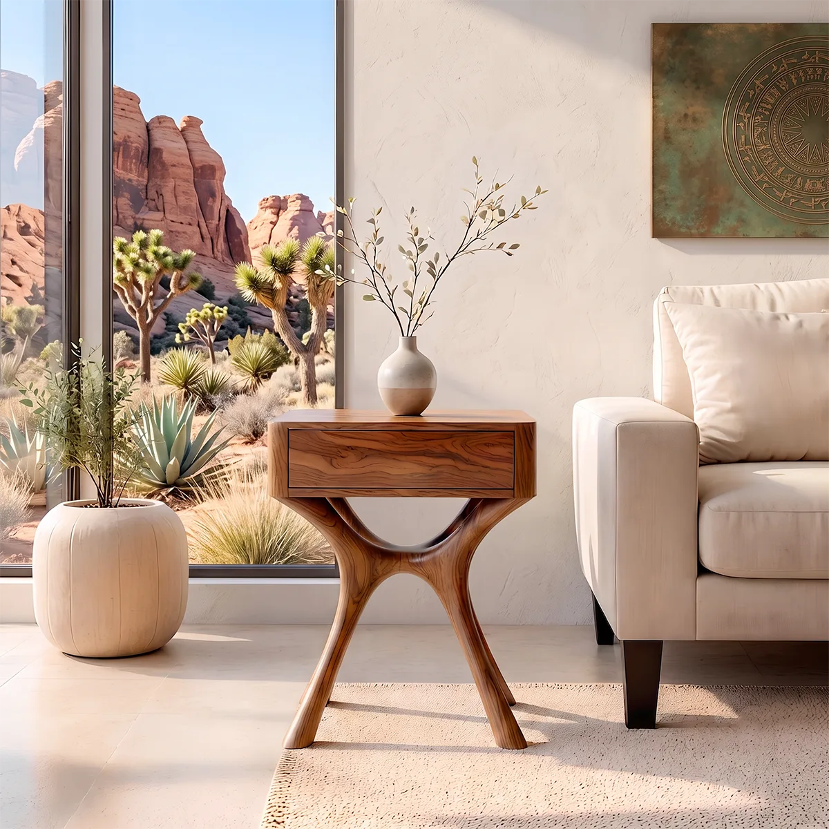 Modern Sculptural End Table with Drawer | Curved Accent Side Table for Living Room & Bedroom HG021-9NSN3GY