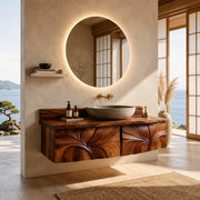 Modern Floating Bathroom Vanity with Sculptural Floral Carved Doors HG021-1209