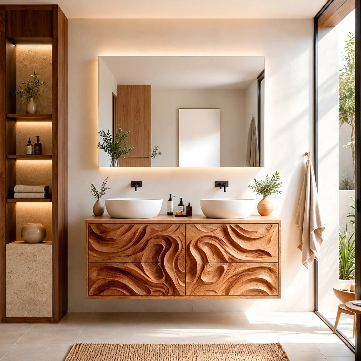 Double Sink Floating Bathroom Vanity | Sculptural Modern Bathroom Cabinet HG021-6631