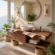 Organic Bathroom Vanity with 4 Drawers & Open Shelf | Freeform Edge Vanity Cabinet TT006-9HXZ1BE