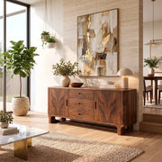 Modern Sideboard with 3 Drawers and 2 Cabinets | Rounded Storage Buffet with Interior Shelves HG021-6UVE8HY